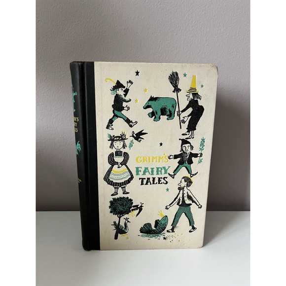 Other - Vintage Hardcover Book Home Decor Prop Set Staging Green Grimm's Fairy Tales USA